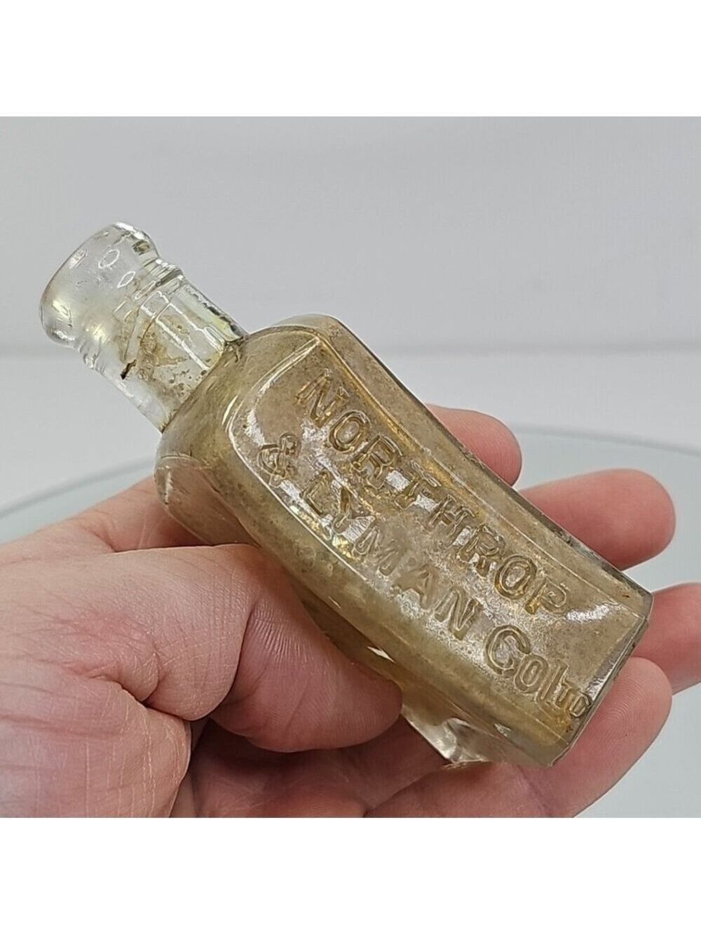 Northrop & Lyman Co Ltd Canadian Hair Dye Bottle Clear, Curved, Rare!